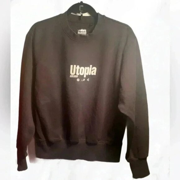 EXYTS HM black crew neck casual relaxed fit cotton long sleeve sweatshirt S - Picture 2 of 5